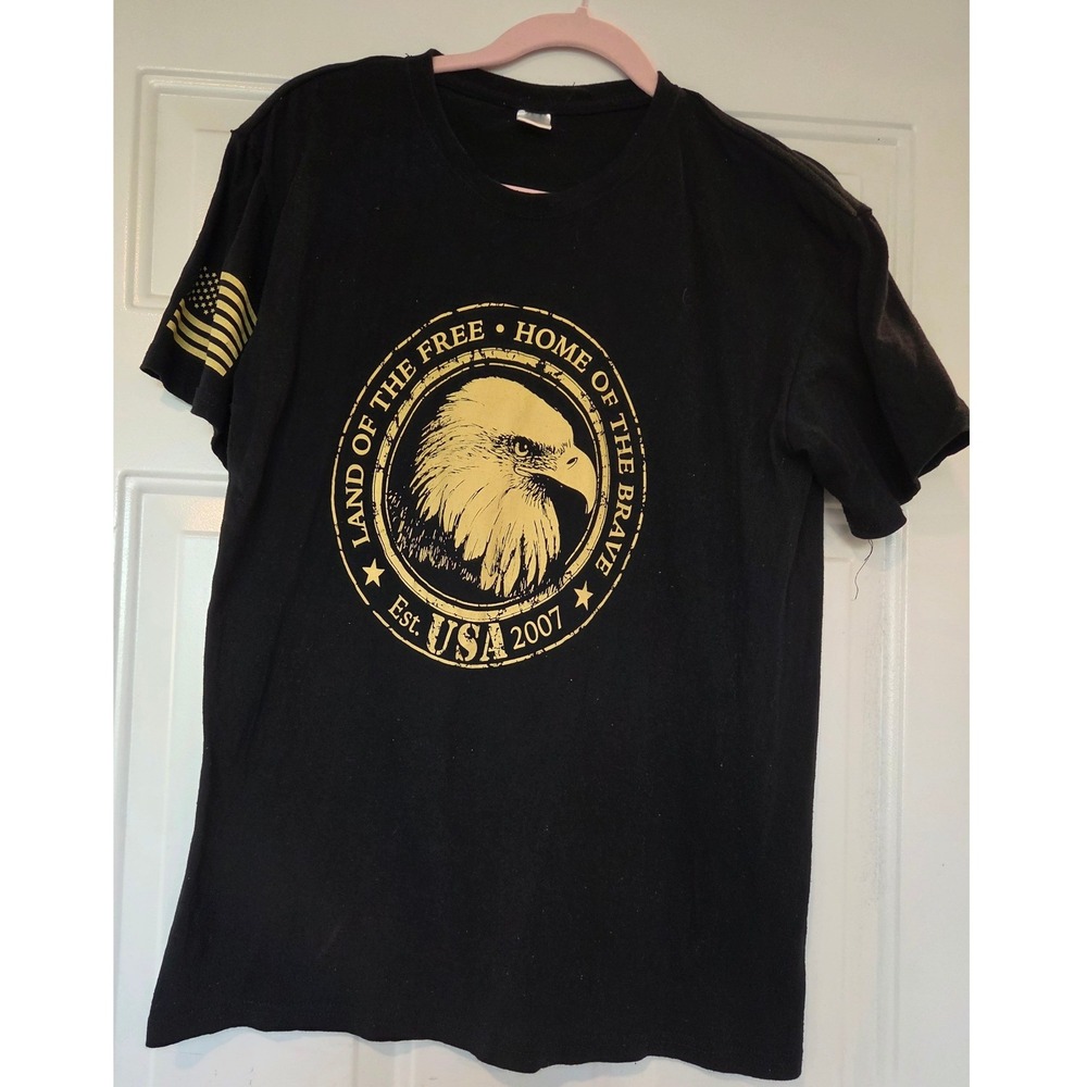 Mens Patriotic Bald Eagle Graphic T-Shirt Black Land of the Free USA Flag Large
